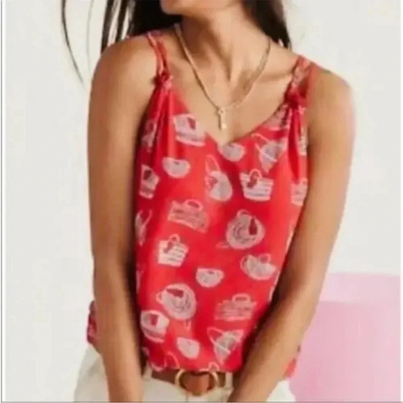 CAbi #5624 Sleeveless Nantucket Blouse in Red Purse Print women’s small - Picture 2 of 9